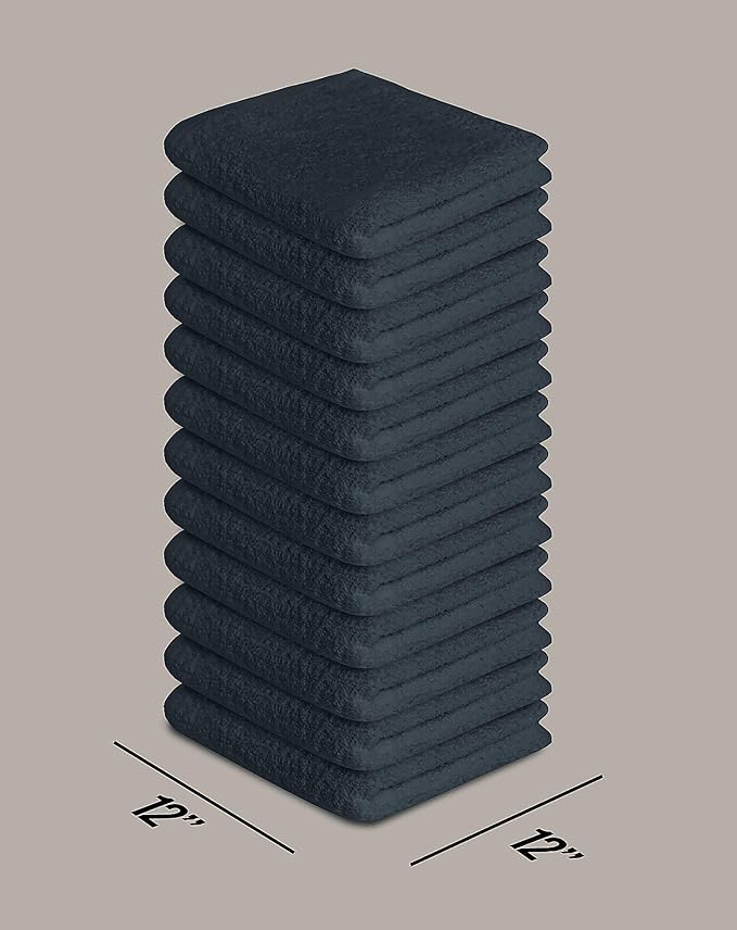 Softolle 100% Cotton Washcloths 24 Pack (12x12 Inches) Soft, Highly Absorbent Washcloth, Face Towels, Wash Cloths for Face, Ring Spun, Bulk Pack (Grey)