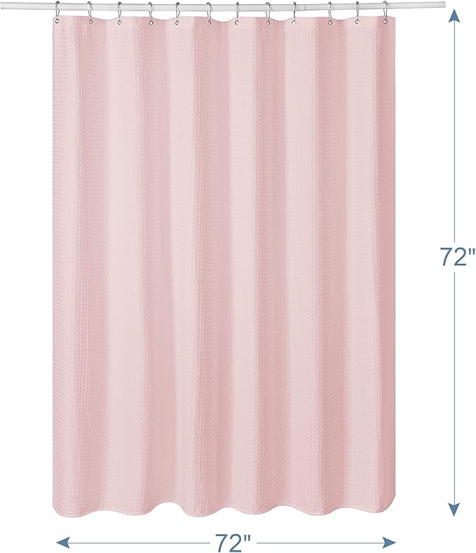 AmazerBath Blush Pink Shower Curtain Fabric, Waffle Shower Curtain Heavy Duty 240GSM, Hotel Quality Bathroom Shower Curtains, 72 x 72 Inches