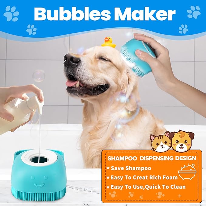 3PCS Dog Bath Brush, Shampoo, Shower, Scrubber for Bath, Dog Bath Supplies, Suitable for Deshedding, Washing & Grooming of Short and Long Haired Pets (Blue Green Blue)