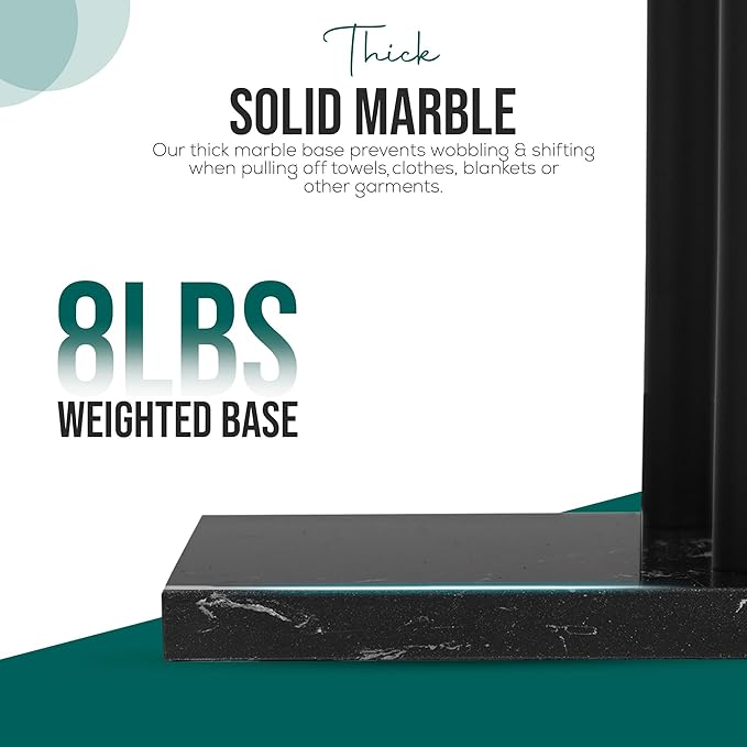Free Standing Towel Rack for Bathroom - Matte Black Finish - Stand Alone 2 Tier Stainless Steel Towel Rack for Bathroom Floor with Heavy Marble Base - Double T Shape Drying Stand for Towels