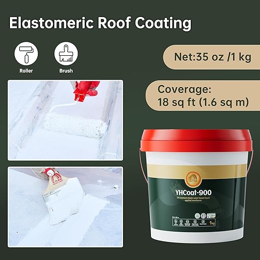 35 oz White Roof Sealant Waterproof, Elastomeric Roofing Coating Liquid Waterproofing Paint Adhesive, Solar Reflective Sealer for Outdoor Flat, Metal Roofs Leak Repair 1KG