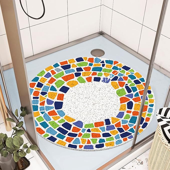 Shower Mat Non-Slip, Soft Comfort Bath Mat with Drainage Holes, PVC Loofah Massage Bathmat for Shower,Tub,Bathroom,Wet Areas, Quick Drying
