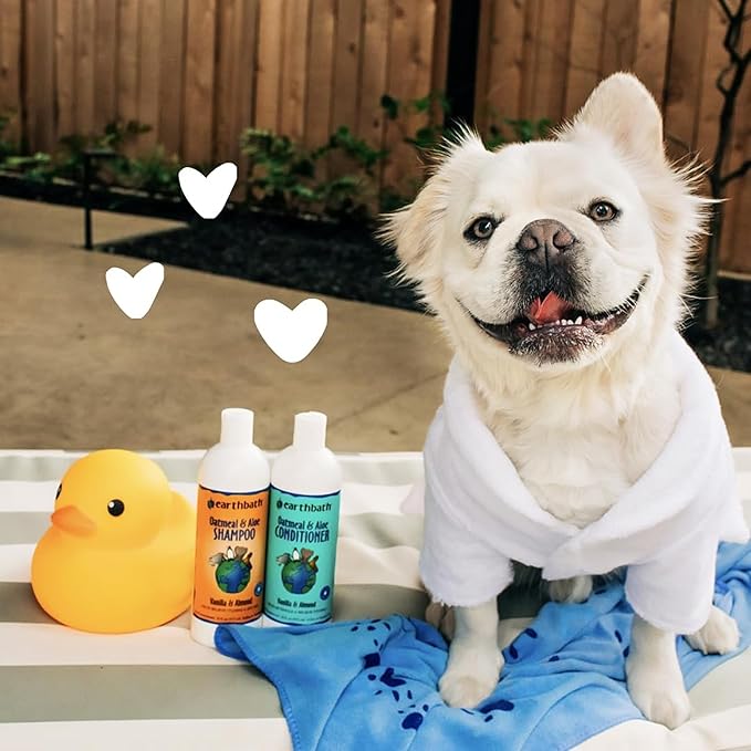 earthbath Oatmeal & Aloe Dog Shampoo and Conditioner Set - Oatmeal Shampoo & Conditioner for Dogs, Itchy, Dry Skin Relief, Pet Wash, Made in USA - Vanilla & Almond, 16 Oz (2 Sets)
