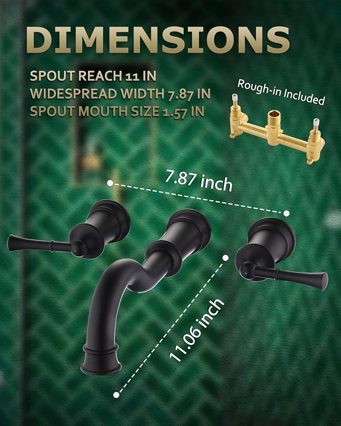 Roman Bathtub Faucet Wall Mount Widespread Tub Filler with Rough-in Valve 3 Holes 2 Lever Handle Elegant Classic Spout for Bathroom, Matte Black