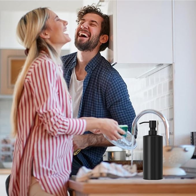 ARKTEK Large Stainless Steel Countertop Soap Dispenser Matte Black- Rust and Leak Proof Liquid Hand Soap Pump Bottle for Kitchen, Bathroom and Countertop Hand Dish Lotion (20 Oz / 600ml)