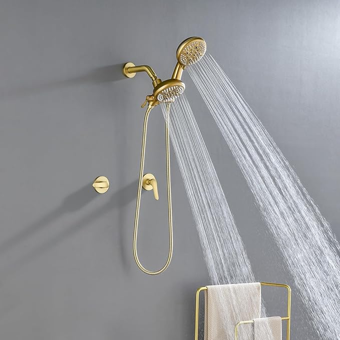 2 Handle Shower Faucet Shower System Complete 2 in 1 Shower Combo Set with Handheld Showerhead Shower Trim Kit Two Handle Shower Fixtures Brushed Gold