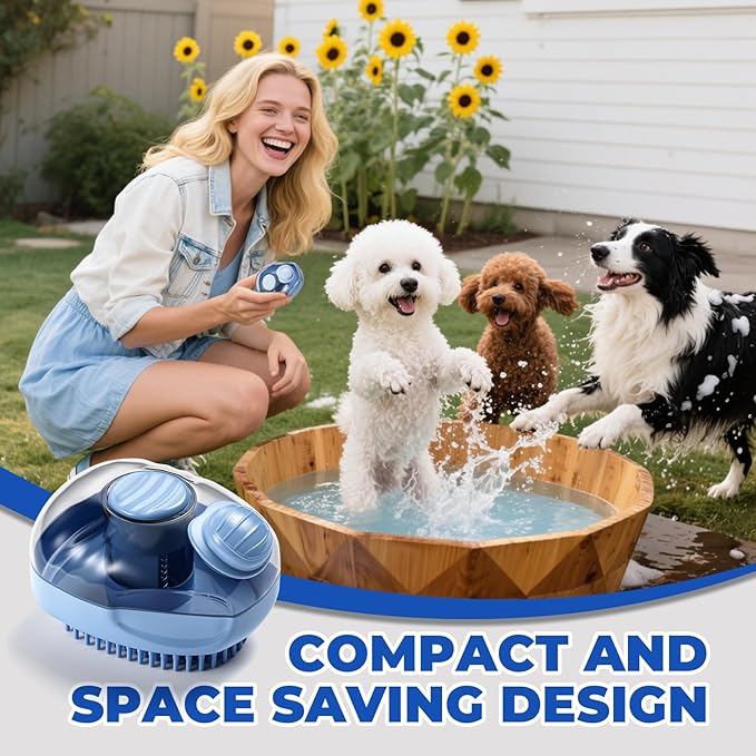 JIGA Cat Brush, Dog Bath Brush with Shampoo Dispensing, Dog Brush for Shedding with Self Cleaning, Dog Grooming Supplies, Blue
