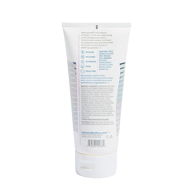 Seaweed Bath Co. Hydrate Body Cream, Lavender Scent, 6 Ounce, Nourishing Hand & Body Lotion Moisturizer for Dry Skin, with Sustainably Harvested Seaweed, Kukui Oil, Hyaluronic Acid, Shea Butter