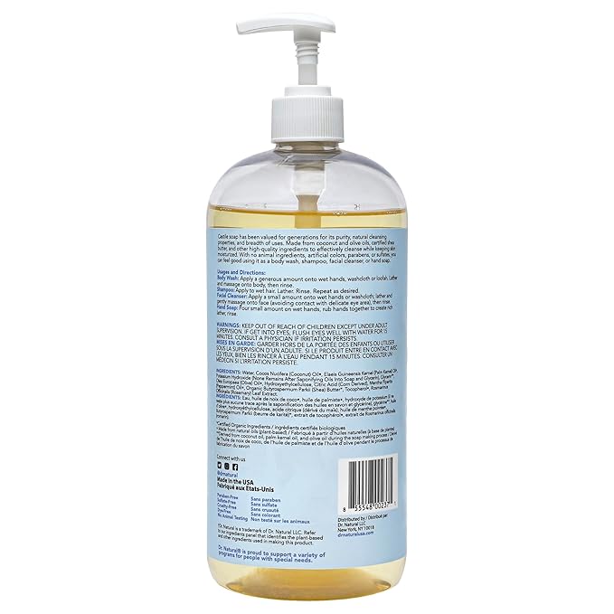Castile Liquid Soap - Peppermint by Dr. Natural for Unisex - 32 oz Soap - Pack of 2