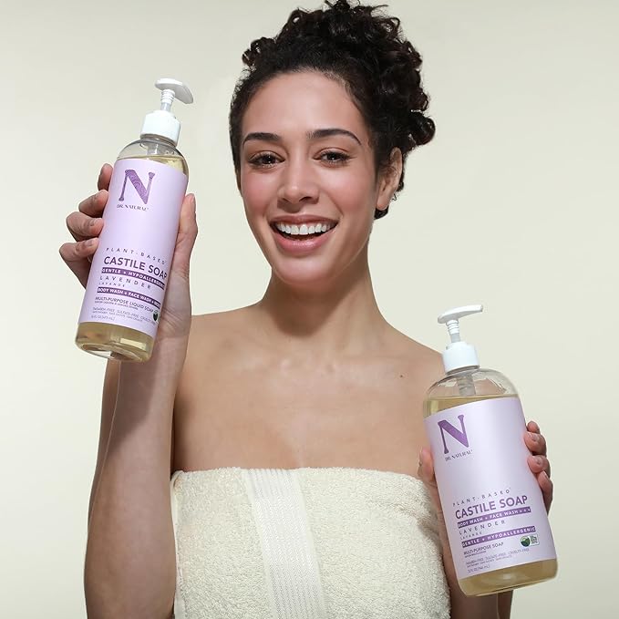 Dr. Natural Castile Liquid Soap - Multi-Use Body Wash, Shampoo and Face Wash - Hydrating Body Soap for Skin, Hair, Pets and Home - Lavender - 16 oz