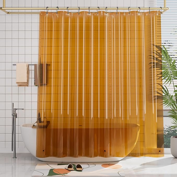 AmazerBath Shower Curtain Liner, 72x72 Transparent Orange Shower Liner, Lightweight Plastic Shower Curtain Liners, Cute Waterproof Shower Liner for Bathroom with 3 Magnets and 12 Grommet Holes