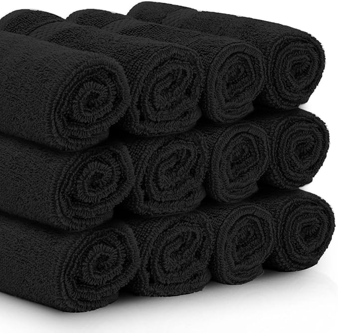 White Classic Luxury Black Hand Towels - Soft 100% Turkish Cotton | Highly Absorbent Hotel spa Bathroom Towel Collection | 16x30 Inch | Set of 6