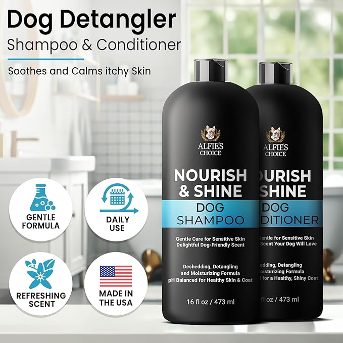 ALFIE'S CHOICE Dog Shampoo & Conditioner Set | 16 fl oz Each | Lavender & Rosemary with Biotin for Itchy Skin, Allergies & Odor | Moisturizing & Detangling for All Breeds