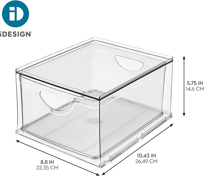 iDesign Stackable Storage Drawer for Fridge, Pantry, or Under Sinks, Set of 4, Clear, Made in USA