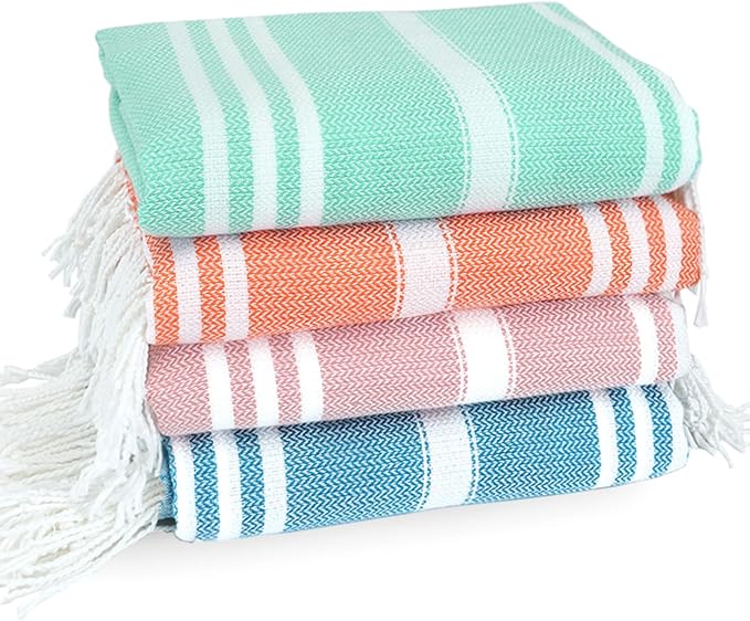 4 Pack Cotton Turkish Beach Towel Lightweight Thin Travel Vacation Essentials Oversized XL Towels Set for Pool Swim Bath Camping Cruise Accessories Absorbent Quick Dry Sand Free Bulk clearance Striped