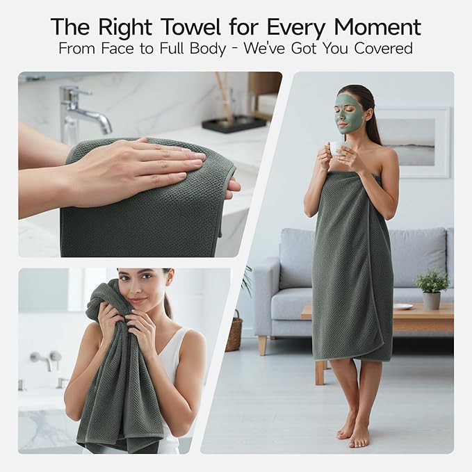 REDKISS Premium Towel Set of 8 - Ultra Soft Microfiber, Contains 2 Large Bath 35x70, 2 Hand 14x30, 4 Washcloths 14x14, Highly Absorbent, Quick Dry, Ideal for Everyday use, Hotel & Spa, Gray