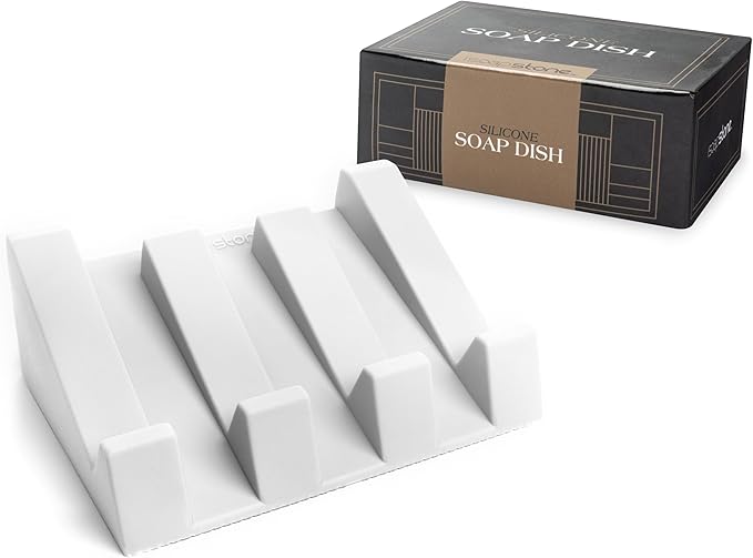Silicone Soap Dish (USA Patented) Self Draining Bar Soap Holder for Shower Bathroom Sink, Drying Soap Dish Tray Kitchen Sponge Holder Easy Cleaning Soap Saver Mat (Pure White, 1)
