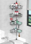 KEGII 4-Tier Corner Shower Caddy Tension Pole - Adjustable Shower Tension Rod Organizer, Floor to Ceiling Shower Caddy 25-114.2 inch, Shower Towel Rack Corner Waterproof, Light Gray