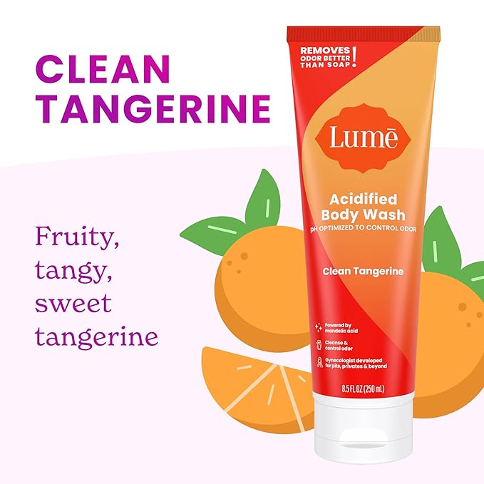 Lume Acidified Body Wash - 24 Hour Odor Control - Removes Odor Better than Soap - Formulated Without SLS or Parabens - OB/GYN Developed - 8.5 ounce (Pack of 2) (Clean Tangerine & Lavender Sage)
