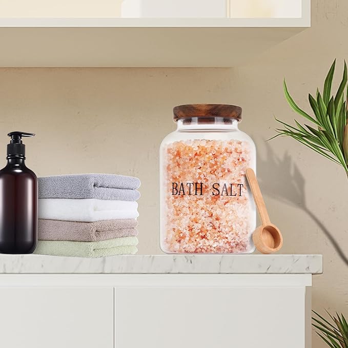 74 oz Glass Bath Salts Jar,Bath Salt Container with Lid and Scoop,Bathroom Organizers and Storage,for Bathtub Accessories for Women,Bathroom Decor,Home Decor