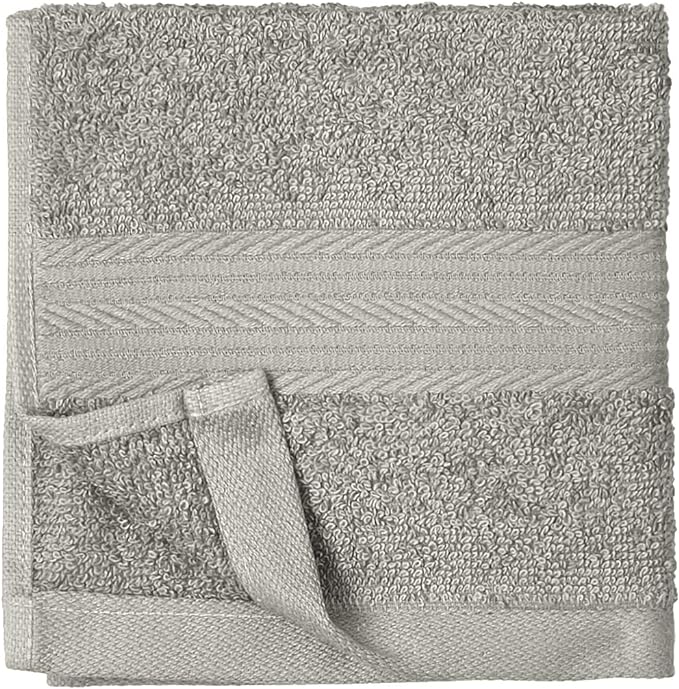 Amazon Basics Cotton Washcloths for Bathroom, Soft and Highly Absorbent, 12 in x 12 in, Gray, 12-Pack