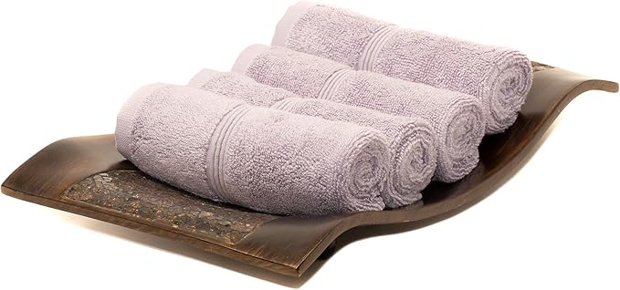 Mosobam Luxury Turkish Towels Set of 4 Washcloths 13X13 Lavender Aura 700 GSM Bamboo Viscose & Aegean Turkish Combed Cotton
