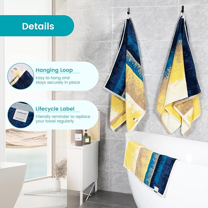 SEMAXE 12-Piece Family Bathroom Towel Set - 100% Cotton, 4 Bath Towels, 4 Hand Towels, 4 Washcloths, Ultra-Soft and Super Absorbent, Lighter Weight
