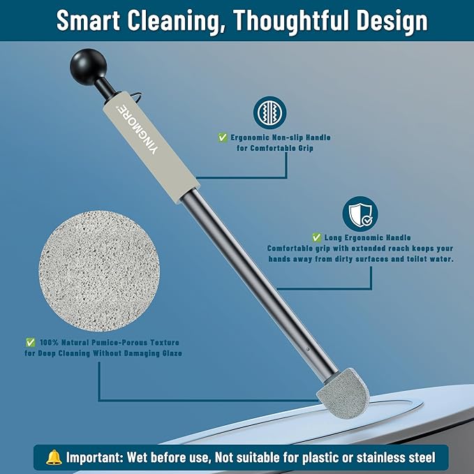 Pumice Stone Toilet Bowl Cleaner,16.7Inch Toilet Pumice Stone with Handle Cleans Hard Water Ring Calcium Buildup&Stains for Toilet Bath Kitchen Household Cleaning (MTS-Grey)