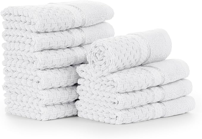 Ample Decor Christmas White Wash Cloth Set of 10 100% Cotton - Popcorn Textured - Mulaayam Collection - 12 X 12 Inch