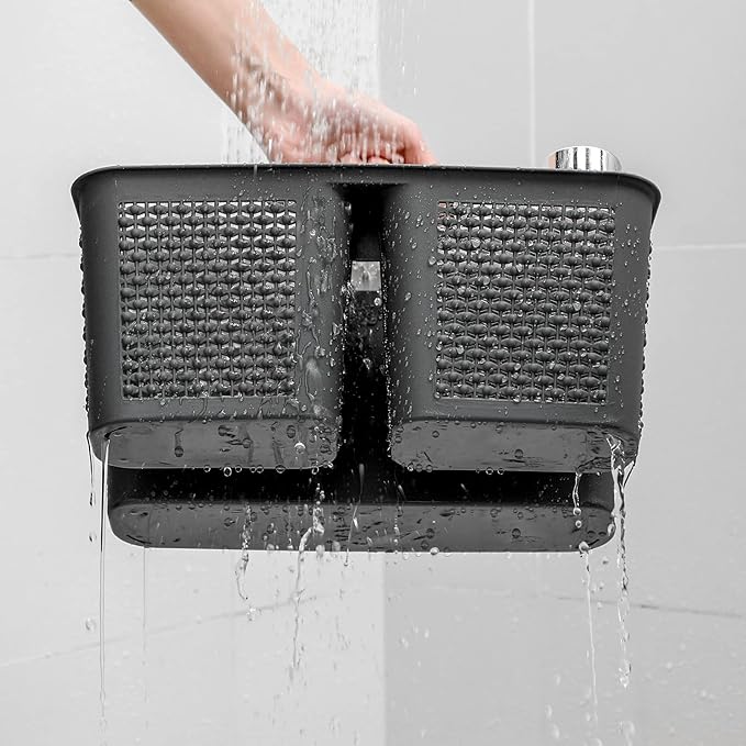 UUJOLY Plastic Portable Shower Caddy Bucket, Cleaning Shower Basket with Handle Compartments Storage Organizer for Bathroom Kitchen College Dorm Sink, Dark Grey