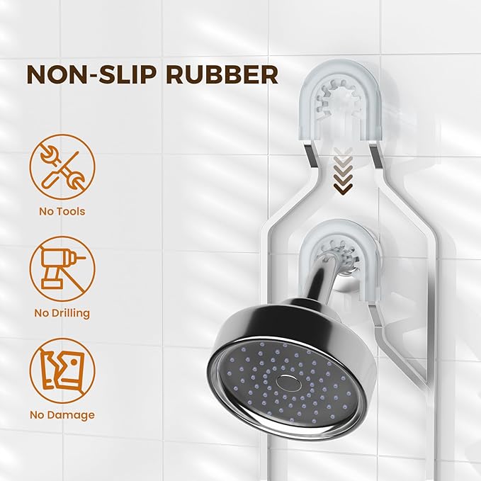 REINHARDT Adjustable Shower Caddy Hanging Split Shower Caddy for Handheld Showerheads, Rustproof Shower Organizer with Hooks for Razor Over the Head Caddy with Soap Holder Bathroom Accessories, Silver