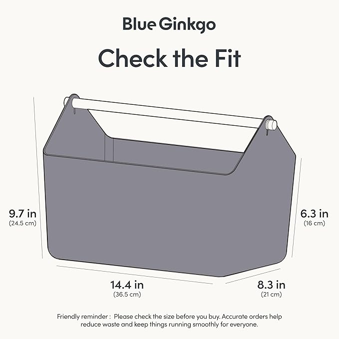 BLUE GINKGO Large Storage Basket – Plastic Caddy with Wooden Handle for Bathroom, Pantry, or Cleaning Supplies (Gray)