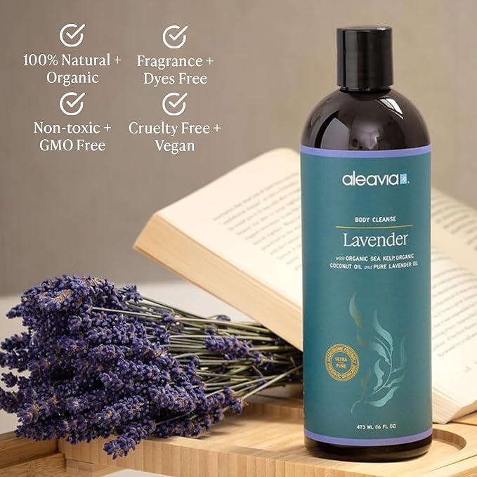 Aleavia Lavender Body Cleanse – Organic & All-Natural Prebiotic Body Wash, Scented with Pure Essential Oils – Nourish Your Skin Microbiome – 16 Oz.