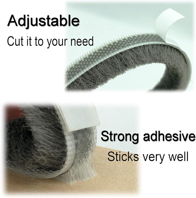 Felt Pile Weather Stripping Brush for Sliding Windows/Doors Frame Side, Self Adhesive Weatherstrip Seal Strip Sealer for Soundproofing (16ft x11/32 Backing x 9/16 Brush inch, White)