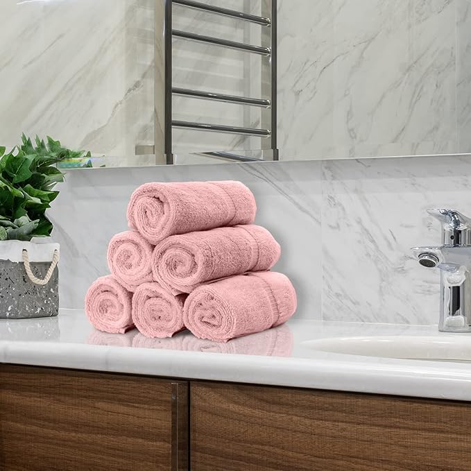 Monogrammed Hand Towel, Personalized Initial Gift, Extra Absorbent 100% Turkish Cotton - Soft Terry Finish - Set of 2 - Black Block Initial H - Embroidered on Pink Towels