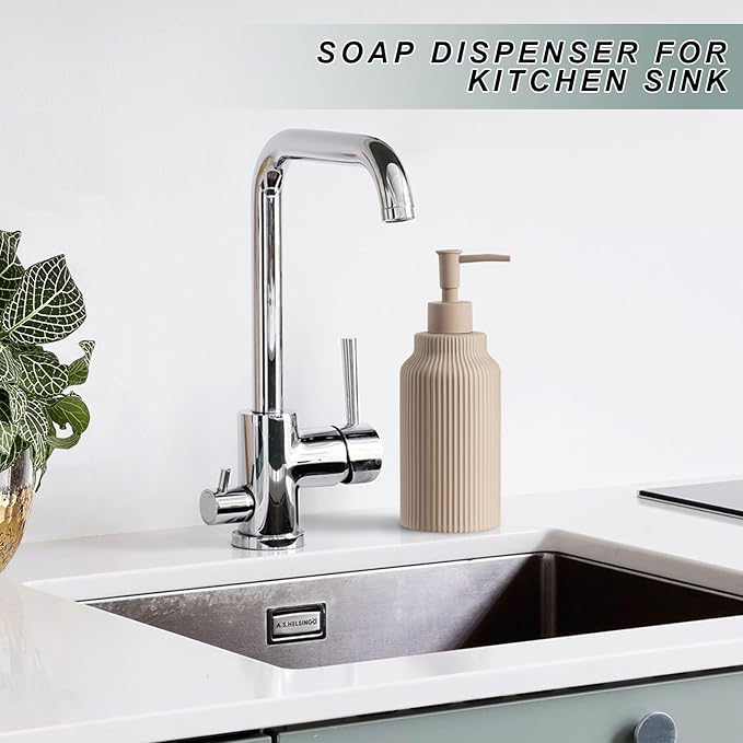 Modern Ceramic Soap Dispenser for Bathroom，14oz Ceramic Soft Touch Hand Lotion Dispenser with Pump，Liquid soap Dispenser for Kitchen Rubber Paint (Khaki)