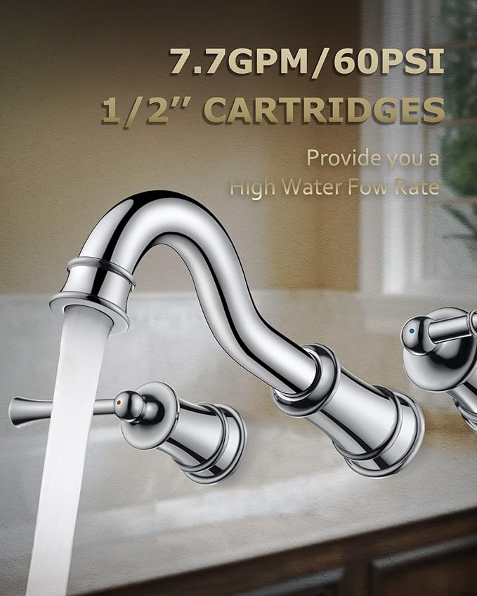 Roman Bathtub Faucet Wall Mount Widespread Tub Filler with Rough-in Valve 3 Holes 2 Lever Handle Elegant Classic Spout for Bathroom, Chrome