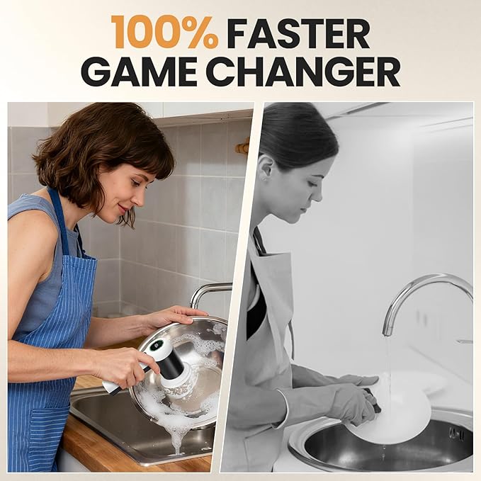 Electric Bathroom Cleaning Brush, Cordless Spin Scrubber Full Body Waterproof IPX7 with 6 Replaceable Brush Heads for Bathtub/Kitchen/Window/Home Cleaning -SD-CTB02