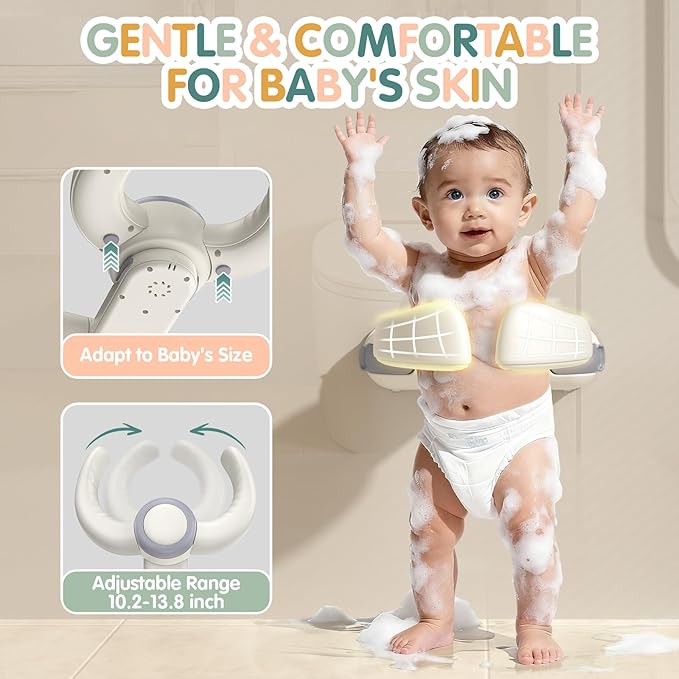Baby Bath Support Stand Shower - Wall-Mounted Baby Shower Stand with Strong Suction Cups. Foldable Adjustable Baby Standing Support for Infants, Toddlers aged 8-36 Months. Soporte para Bañera de Bebé