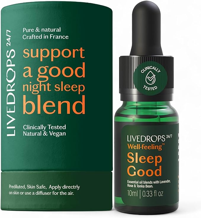 LIVEDROPS 24/7 Sleep Good Essential Oil Blend - Crafted in France - Lavender & Rose - Pure & Natural - Aromatherapy - Skin Safe & Diffuser Compatible - Clinically Tested