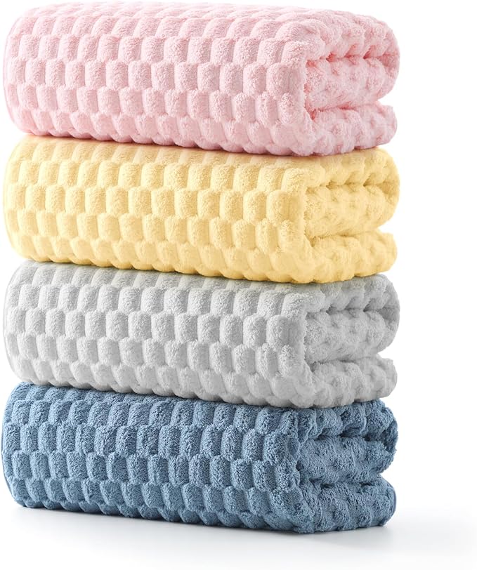 REDKISS 4 Pack Microfiber Bath Towels - Extra Large, Super Absorbent, Quick Dry Waffle Towels Set for Bathroom, Spa, Gym, and Travel - Luxury, Plush, 4 Multicolor