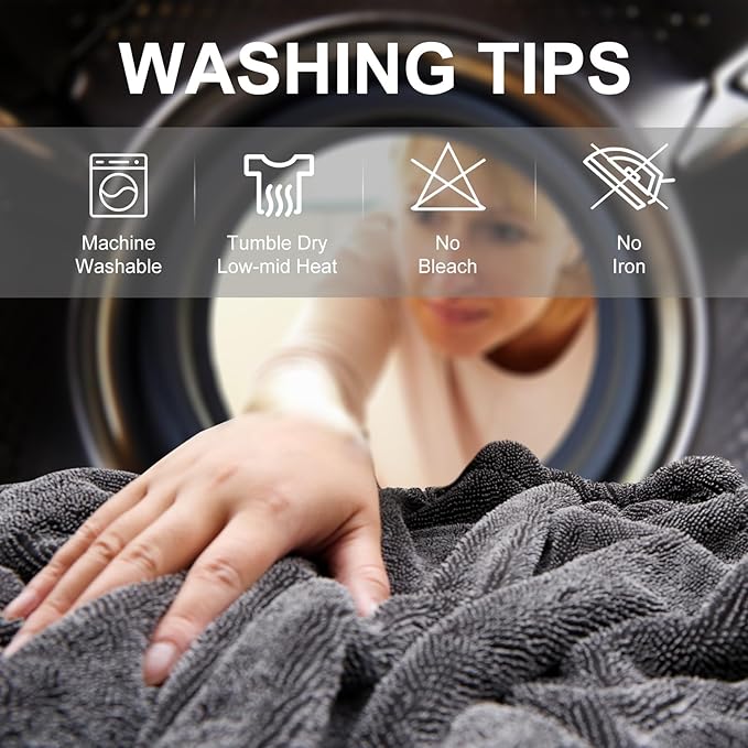 2 Pack XL Car Drying Towel – 1300GSM Ultra Absorbent Microfiber, 24"x36" Large Size, Twisted Loop, Lint-Free & Streak-Free for Auto Detailing, Car, SUV, Truck (Gray-Gray)