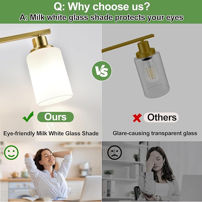 3-Light Bathroom Light Fixtures, Brushed Gold Vanity Light with Milky White Shades, Bathroom Lighting Fixtures Over Mirror, Modern Bathroom Wall Lamp for Mirror Living Room Cabinet Bedroom