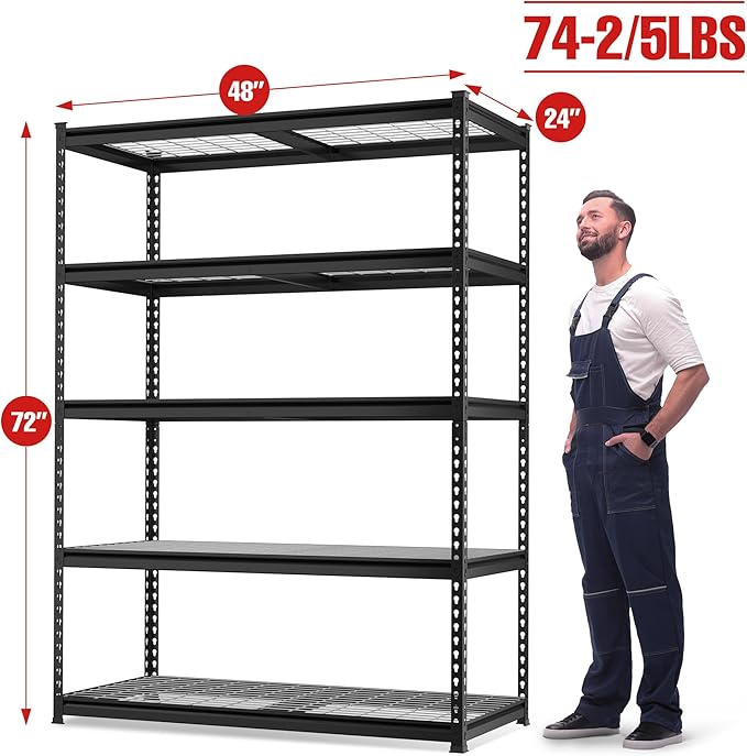 WORKPRO 5-Tier Heavy Duty Metal Shelving Unit, 48”W x 24”D x 72”H, Adjustable Storage Rack, 4000 lbs Total Load Capacity, Ideal for Garage, Basement, Warehouse, Workshop
