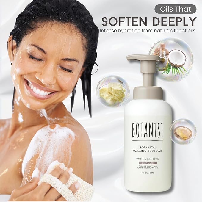 Botanist Foam Body Wash for Women, Sensitive Skin Body Wash for Men with Shea Butter, Almond & Coconut Oil, Sulfate & Paraben Free Organic BODY WASH from Japan 15.2 Fl Oz Rose & White Peach
