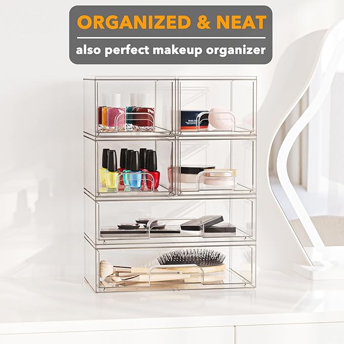 SpaceAid Bottle Storage Organizer Baby - Acrylic Bottles Station Organizer Container, Stackable Clear Drawers for Countertop, Vanity, Bathroom, Cabinet, Pantry Organization, 6 Pack, 4S2L, 15.6"H