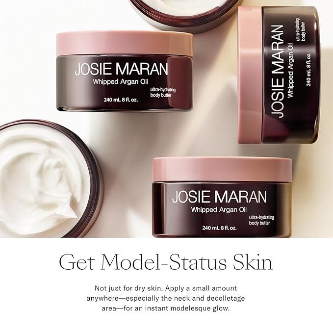 Josie Maran Argan Layering Kit - Whipped Argan Oil Body Butter Gift Set with Prosperity Body Mist - All Over Body Glow, Intense Hydration & Absorbs Quickly - Vanilla Cherry (2 Piece Set)
