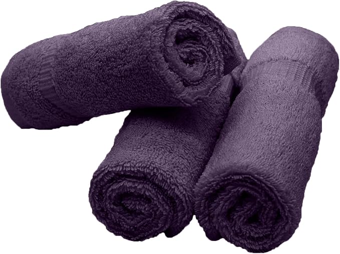 Luxury Hotel & Spa Collection Highly Absorbent, 100% Turkish Cotton 700 GSM, Eco Friendly Towel, for Bathroom, Gym and Kitchen Dobby Border Soft Towel Set (Plum, Wash Cloths - Set of 12)