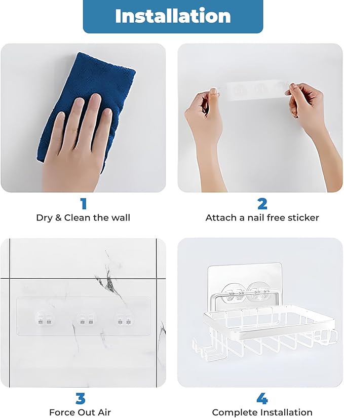 Fab Glass and Mirror Shower Caddy Pack of 5, white - Shower Organizer and Shelves for Efficient Storage, Wall Mounted Bathroom Caddy, Wall Organizer