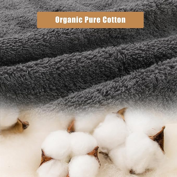 SEMAXE 18-Pack Bath Towel Set Include 6 Bath Towels, 6 Hand Towels, 6 Wash Cloths, 100% Cotton Bathroom Towels with Hanging Loops and Nano-Bio Lifecycle Labels, Soft and Absorbent Towel, Grey